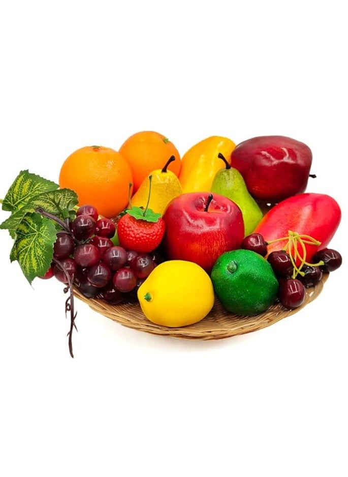 Generic 14 Pcs Fake Fruit, Simulation Fruit Props for Photography, Display, Lifelike Realistic Artificial Fake Fruits Home Decor Craft Fruit Set Fake Lemon Fake Grape Mango  - Image 1