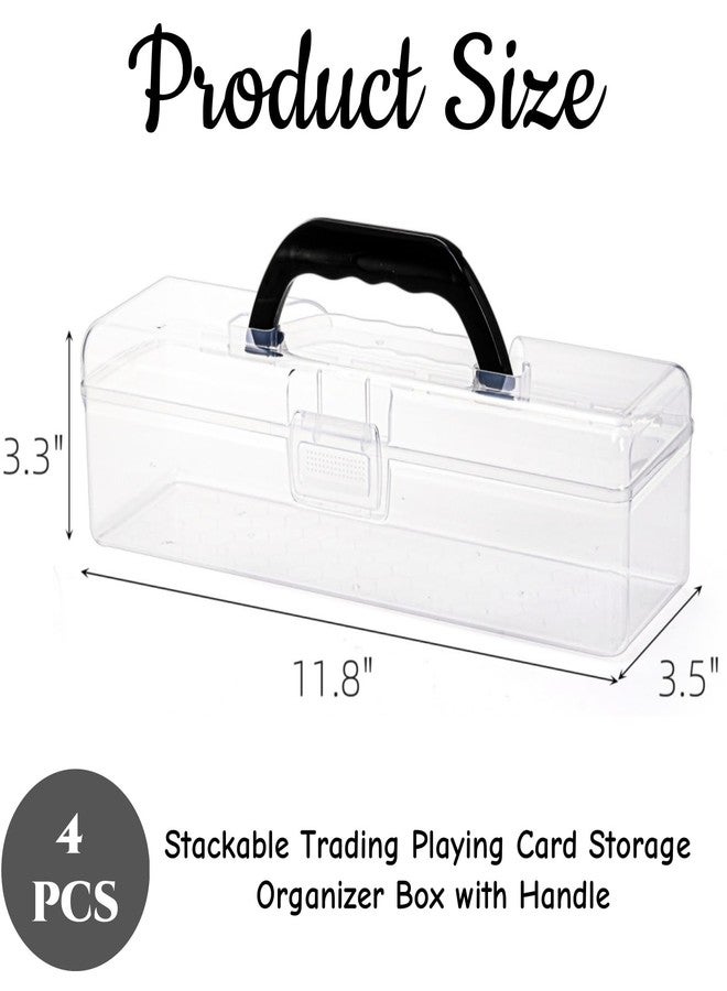 Acshio 4 Pack Long Plastic Pencil Box, Stackable Trading Playing Card Storage Organizer Box with Handle, Clear Home Utility Art Crafts Supplies Boxes for Ruler, Paint Brushes, Office - Image 2
