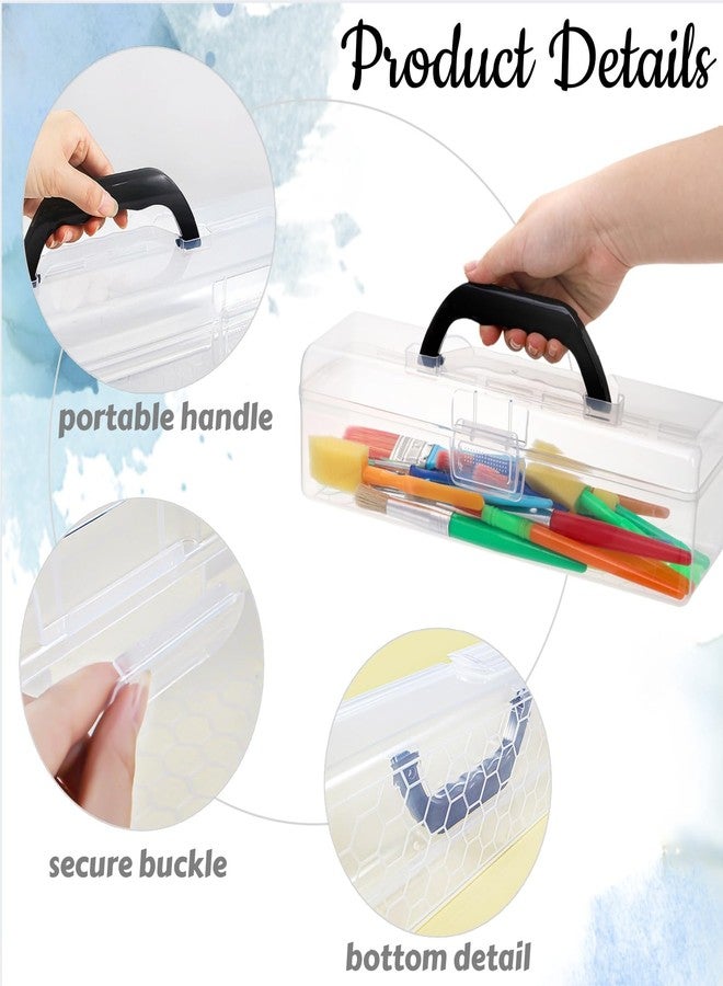 Acshio 4 Pack Long Plastic Pencil Box, Stackable Trading Playing Card Storage Organizer Box with Handle, Clear Home Utility Art Crafts Supplies Boxes for Ruler, Paint Brushes, Office - Image 3