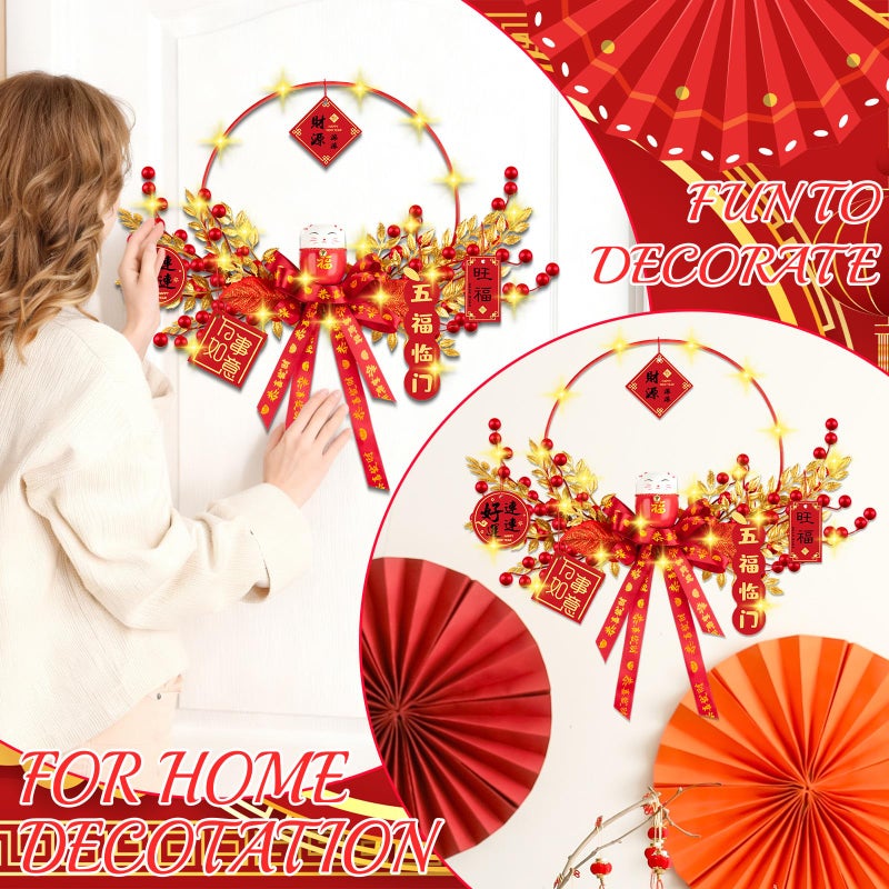 Denylo pro Chinese New Year Wreath with Gold Leaver Flower Wreath Chinese Spring Festival Hanging Ornament for Wall Door Windows Spring Festival Decor - Image 4