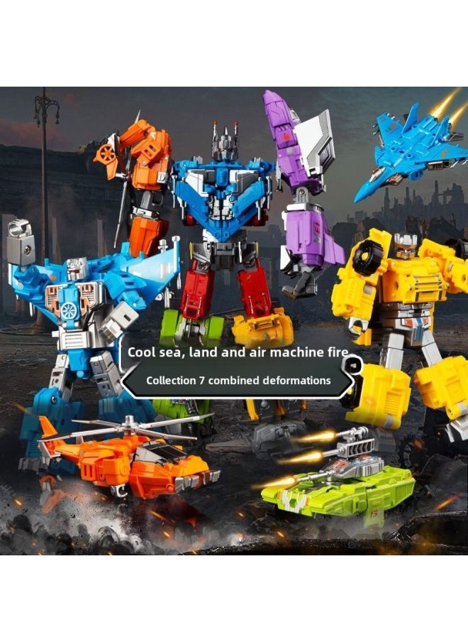 Generic - Yuexing Sea, Land And Air Deformation Robot Seven-in-one Aircraft Tank King Kong Can Be Assembled With Children's Boy Toys-Color:(alloy Version) Cantonese Star Rescue Transformation Team 6-in-1 Robot [high-end Gift Box] - Image 1
