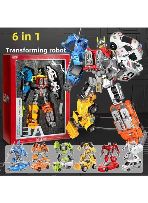 Yuexing Sea, Land And Air Deformation Robot Seven-in-one Aircraft Tank King Kong Can Be Assembled With Children's Boy Toys-Color:(alloy Version) Cantonese Star Rescue Transformation Team 6-in-1 Robot [high-end Gift Box]