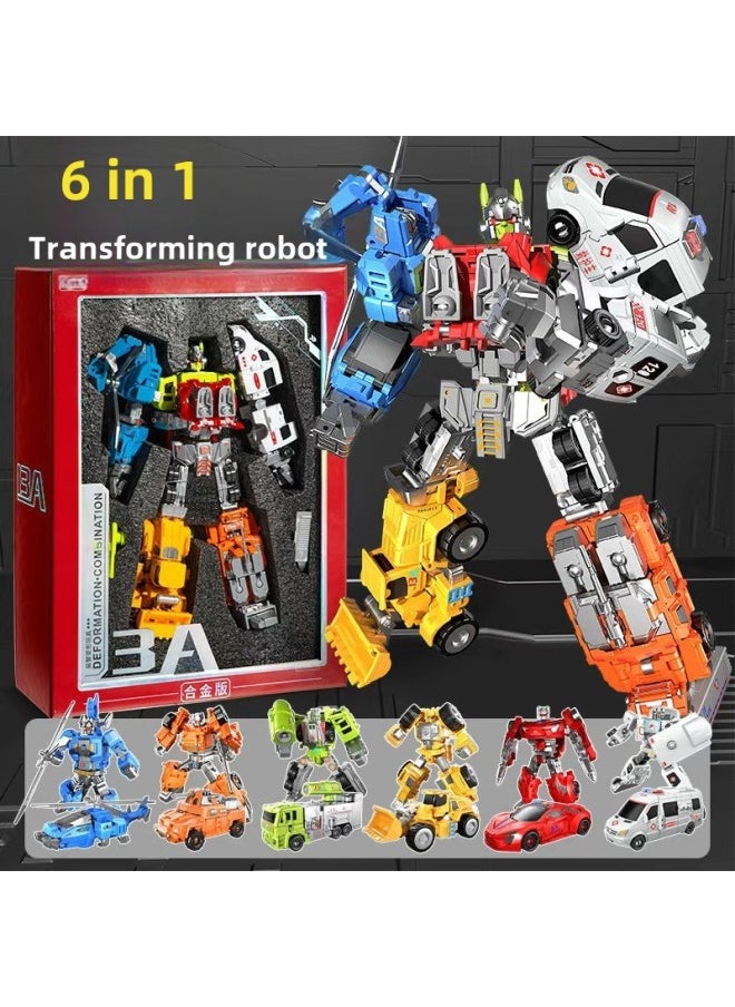 Generic - Yuexing Sea, Land And Air Deformation Robot Seven-in-one Aircraft Tank King Kong Can Be Assembled With Children's Boy Toys-Color:(alloy Version) Cantonese Star Rescue Transformation Team 6-in-1 Robot [high-end Gift Box] - Image 1