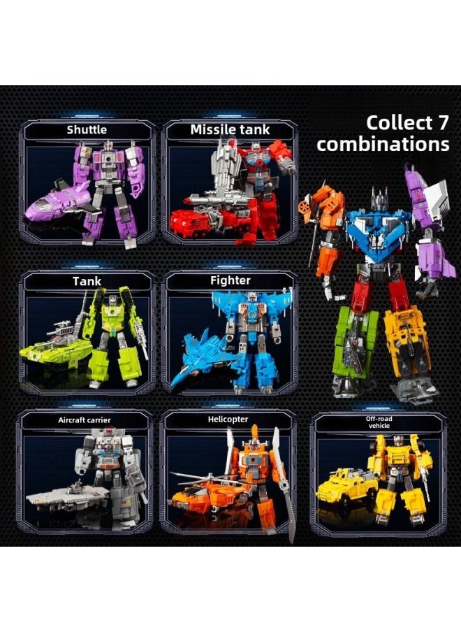 Generic - Yuexing Sea, Land And Air Deformation Robot Seven-in-one Aircraft Tank King Kong Can Be Assembled With Children's Boy Toys-Color:(alloy Version) Cantonese Star Rescue Transformation Team 6-in-1 Robot [high-end Gift Box] - Image 1
