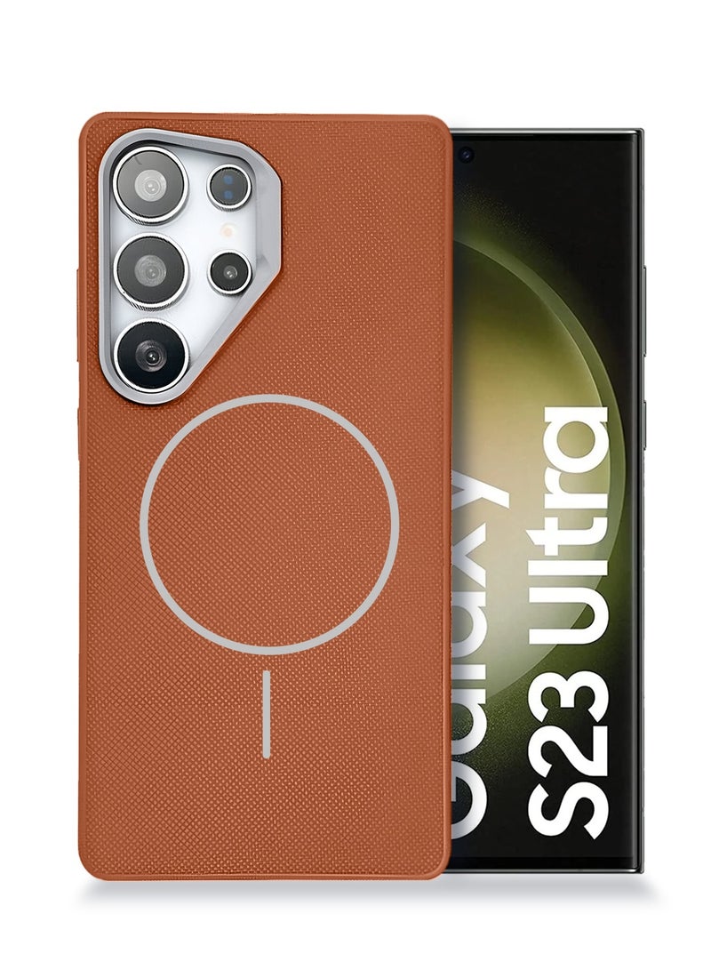 دبليو تيك حافظة هاتف سامسونج جالكسي S23 ألترا 5G 2023 من الجلد النباتي، غطاء واقي بلمسة ناعمة، تصميم أنيق، حماية ضد الخدوش مع غطاء رفيع ماغسيف (MCMPMN) - بني - Image 1