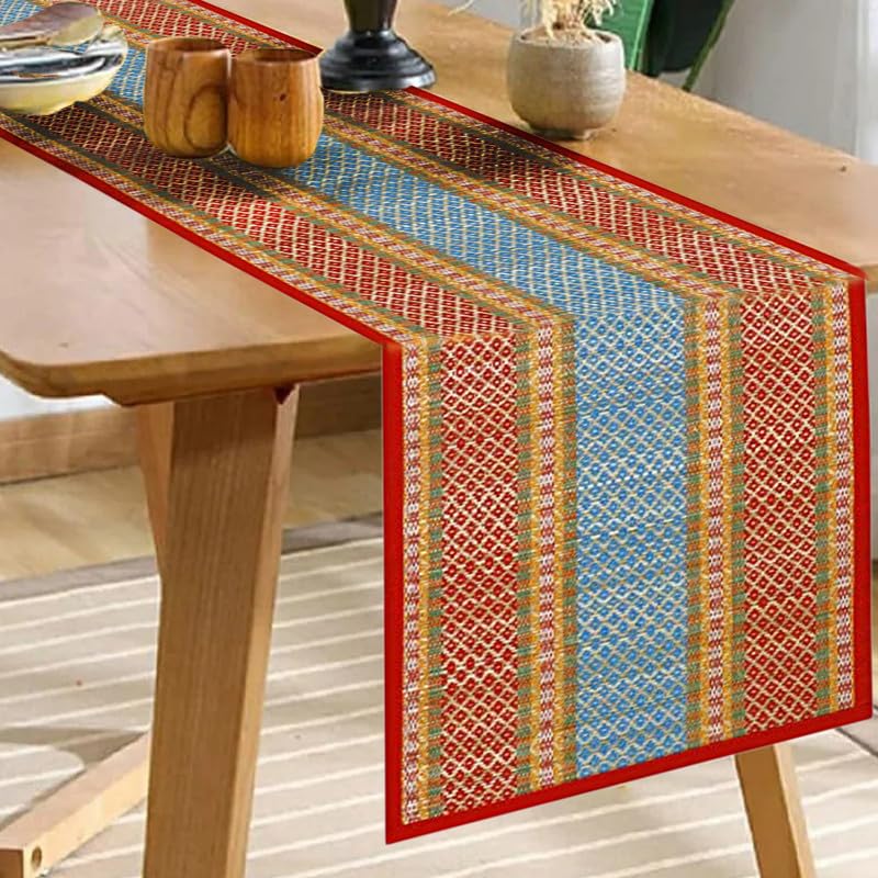 KalaTree Table Runner for 6 Seater Dining Table Centre Table 60 inch Handmade Reversible Heat Resistant | Korai River Grass Zero Plastic Madurkathi Eco Friendly | Rustic Boho | Cherry Runner - Image 1