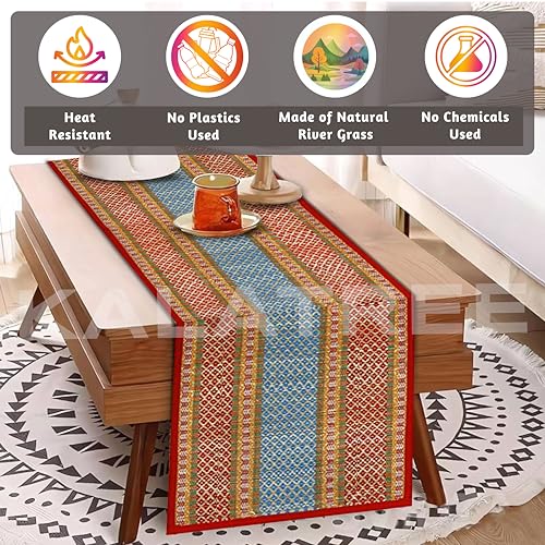 KalaTree Table Runner for 6 Seater Dining Table Centre Table 60 inch Handmade Reversible Heat Resistant | Korai River Grass Zero Plastic Madurkathi Eco Friendly | Rustic Boho | Cherry Runner - Image 2