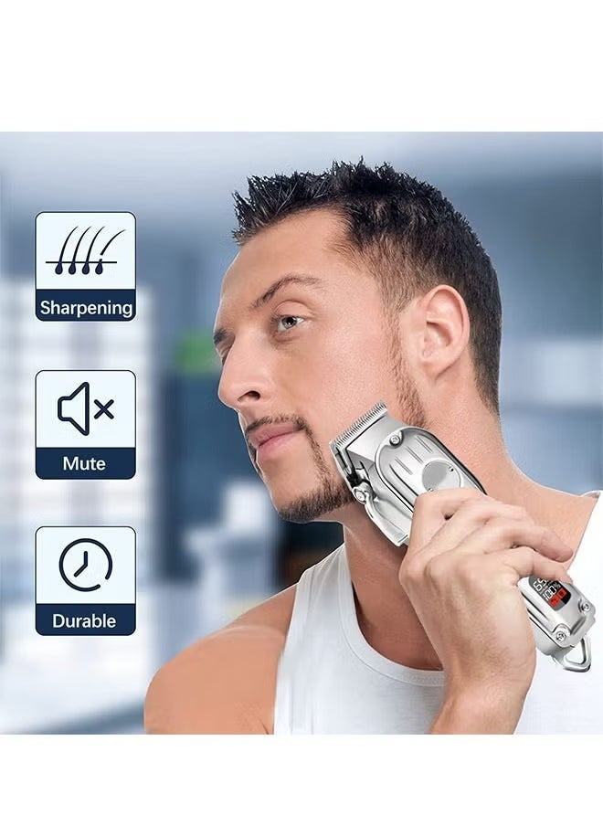(فضي تيتانيوم) ماكينة تشذيب اللحية 1800 مللي أمبير في الساعة، ماكينة تشذيب شعر الرجال متعددة الوظائف، ماكينة قص شعر كهربائية مناسبة للشارب والجسم والأنف والأذن والوجه، ماكينة قص شعر قابلة لإعادة الشحن، ماكينة تشذيب دقيقة مقاومة للماء - Image 4
