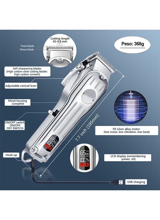 (فضي تيتانيوم) ماكينة تشذيب اللحية 1800 مللي أمبير في الساعة، ماكينة تشذيب شعر الرجال متعددة الوظائف، ماكينة قص شعر كهربائية مناسبة للشارب والجسم والأنف والأذن والوجه، ماكينة قص شعر قابلة لإعادة الشحن، ماكينة تشذيب دقيقة مقاومة للماء - Image 2