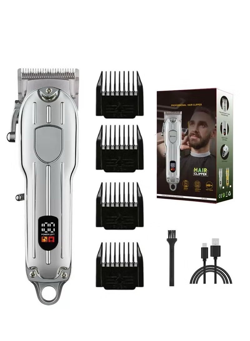 (فضي تيتانيوم) ماكينة تشذيب اللحية 1800 مللي أمبير في الساعة، ماكينة تشذيب شعر الرجال متعددة الوظائف، ماكينة قص شعر كهربائية مناسبة للشارب والجسم والأنف والأذن والوجه، ماكينة قص شعر قابلة لإعادة الشحن، ماكينة تشذيب دقيقة مقاومة للماء - Image 1