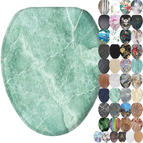 SANILO Wooden Toilet Seat with Soft Close [ELONGATED] - Decorative, Quiet & Slow Close Molded Wood Seat - With Strong Bumpers & Hinges - Adjustable Fit - Marble Green - Image 1