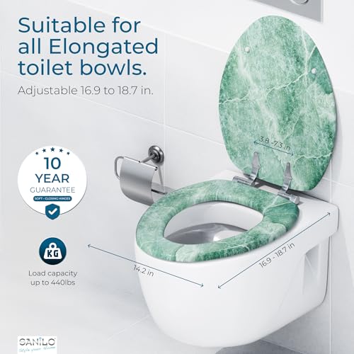 SANILO Wooden Toilet Seat with Soft Close [ELONGATED] - Decorative, Quiet & Slow Close Molded Wood Seat - With Strong Bumpers & Hinges - Adjustable Fit - Marble Green - Image 4