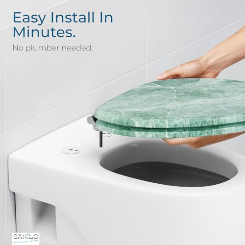 SANILO Wooden Toilet Seat with Soft Close [ELONGATED] - Decorative, Quiet & Slow Close Molded Wood Seat - With Strong Bumpers & Hinges - Adjustable Fit - Marble Green - Image 5