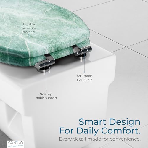 SANILO Wooden Toilet Seat with Soft Close [ELONGATED] - Decorative, Quiet & Slow Close Molded Wood Seat - With Strong Bumpers & Hinges - Adjustable Fit - Marble Green - Image 3