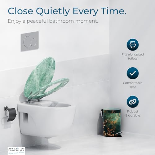 SANILO Wooden Toilet Seat with Soft Close [ELONGATED] - Decorative, Quiet & Slow Close Molded Wood Seat - With Strong Bumpers & Hinges - Adjustable Fit - Marble Green - Image 2