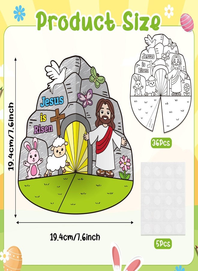 CY2SIDE Easter Jesus Resurrection Coloring Craft - 36PCS Color Your Own 3D Empty Tomb of Jesus Is Risen Scene Craft for Kid DIY Christian Easter Party Gift for Sunday School Classroom Home Fun Project - Image 2