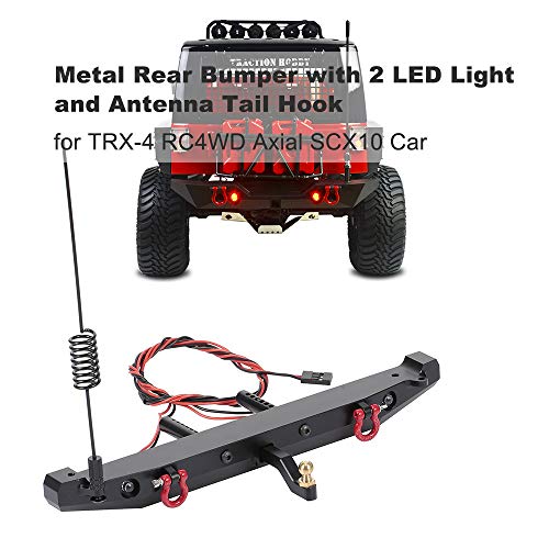 GoolRC جول آر سي سيارة التحكم عن بعد مصد خلفي معدني مع 2 ضوء LED هوائي خطاف ذيل لسيارة TRX-4 RC4WD Axial SCX10 - Image 2
