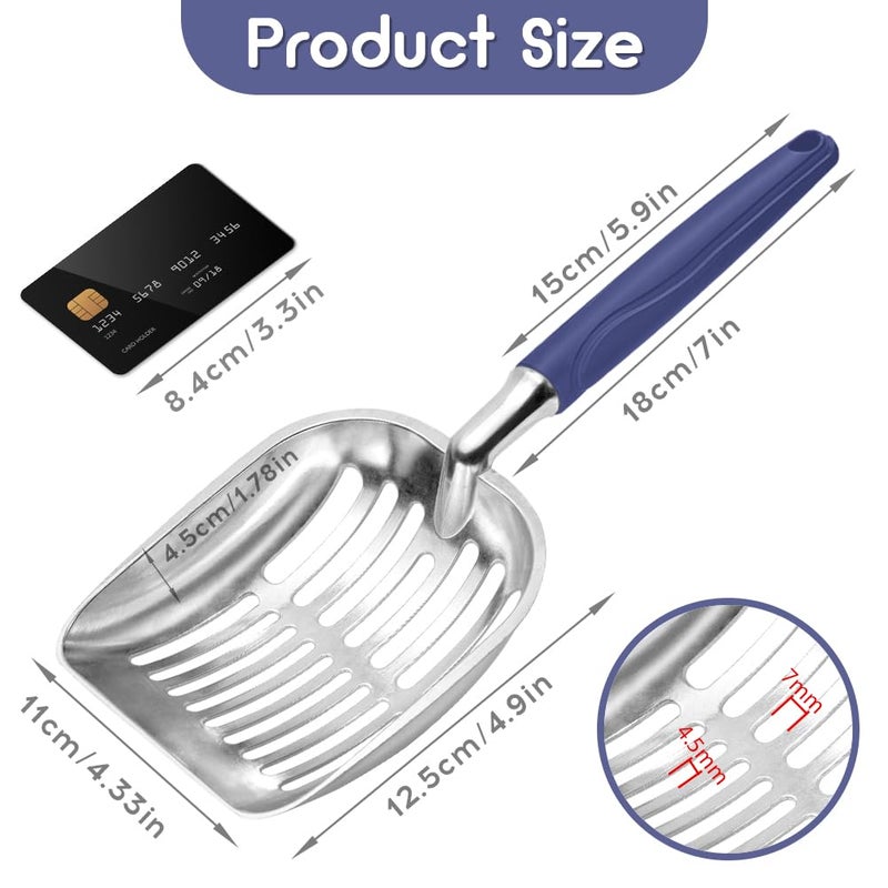 Showvigor Cat Litter Scoop, Metal Cat Scooper, Plastic Handle Scoop, Sifting Shovel of Christmasâ€“ Heavy Duty Aluminum Alloy Litter Box Scoop with Deep Mesh, Design for Easy Waste Removal and Cleaning(Dark Blue) - Image 2