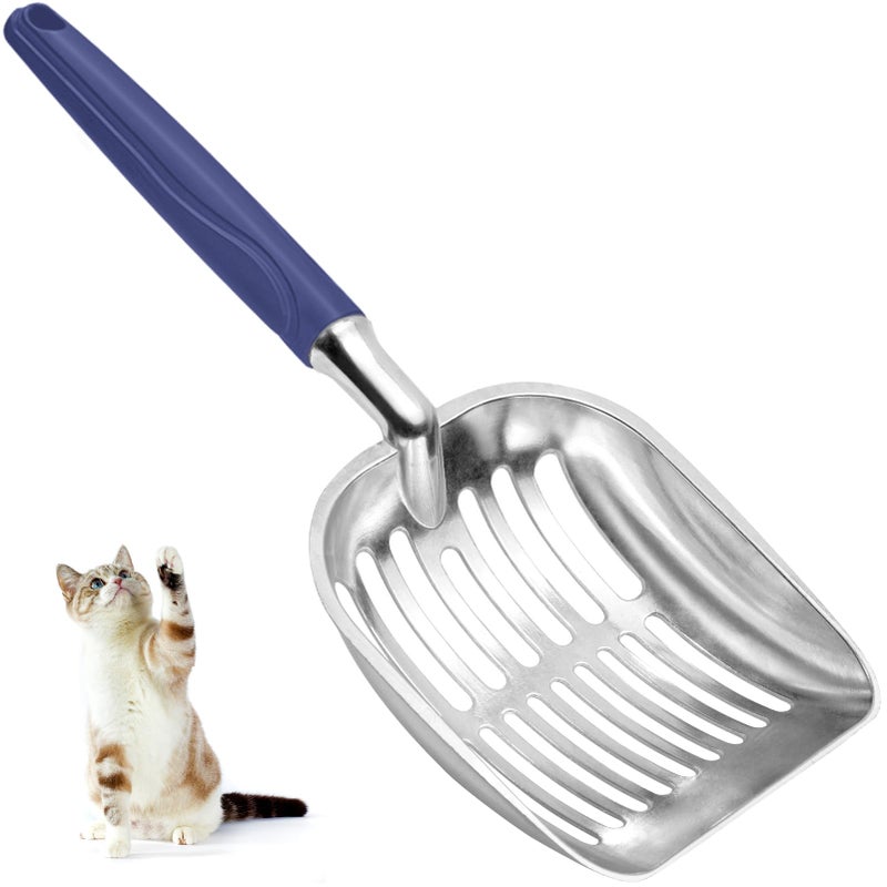 Showvigor Cat Litter Scoop, Metal Cat Scooper, Plastic Handle Scoop, Sifting Shovel of Christmasâ€“ Heavy Duty Aluminum Alloy Litter Box Scoop with Deep Mesh, Design for Easy Waste Removal and Cleaning(Dark Blue) - Image 1