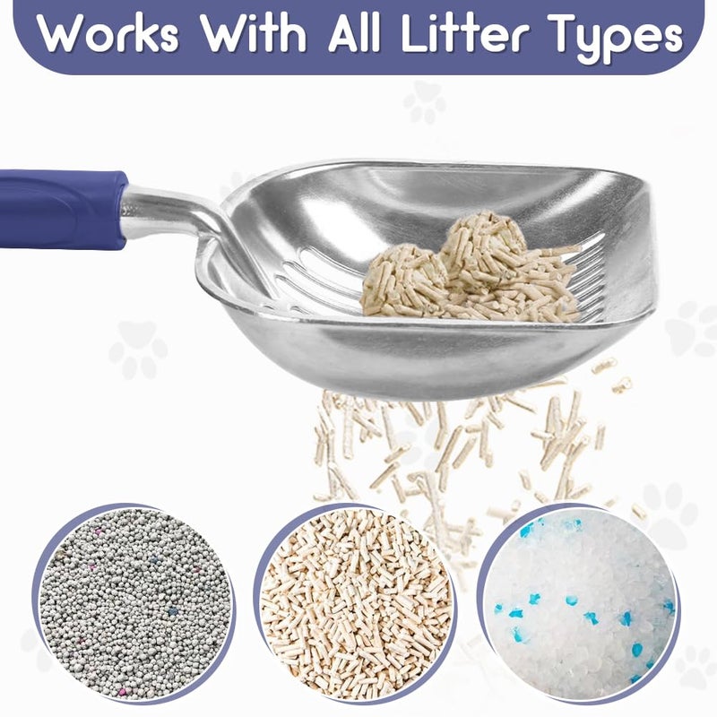 Showvigor Cat Litter Scoop, Metal Cat Scooper, Plastic Handle Scoop, Sifting Shovel of Christmasâ€“ Heavy Duty Aluminum Alloy Litter Box Scoop with Deep Mesh, Design for Easy Waste Removal and Cleaning(Dark Blue) - Image 3
