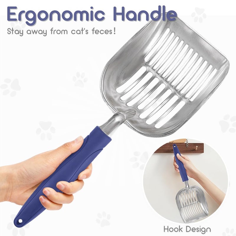 Showvigor Cat Litter Scoop, Metal Cat Scooper, Plastic Handle Scoop, Sifting Shovel of Christmasâ€“ Heavy Duty Aluminum Alloy Litter Box Scoop with Deep Mesh, Design for Easy Waste Removal and Cleaning(Dark Blue) - Image 4