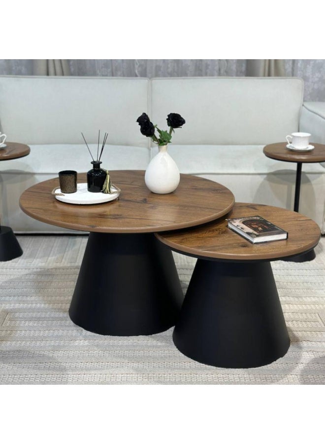 Modern 6-piece coffee table set – large table, center table, and 4 side tables – wooden top and metal frame for living room - Image 3