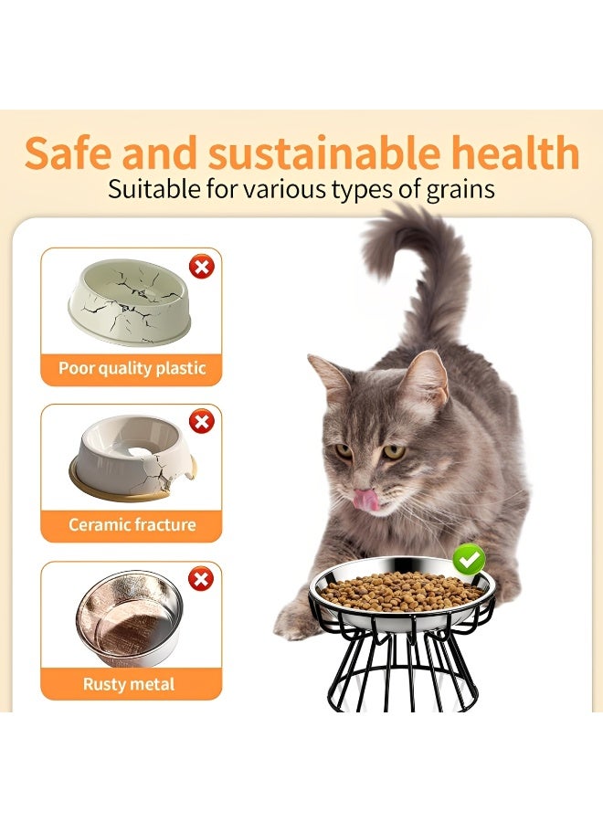 2PCS ارتفعت أوعية القط - 304 الفولاذ المقاوم للصدأ رفعت أطباق طعام القط مع موقف معدني ، تصميم صديق للويسكر ومكافحة القيء ، غسالة صحون آمنة - Image 3