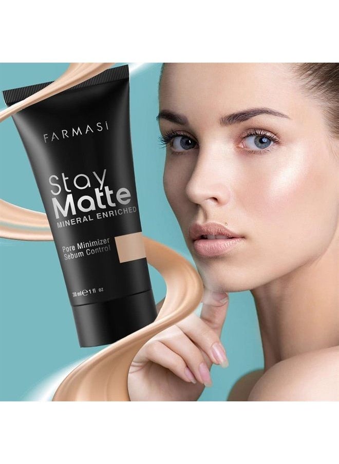 FARMASI - Stay Matte Foundation, Matte Finish Foundation for a Naturally Flawless Look, Poreless, Oil Free & Full Coverage Face Makeup, 1 fl. oz / 30 ml (Light Ivory) - Image 1