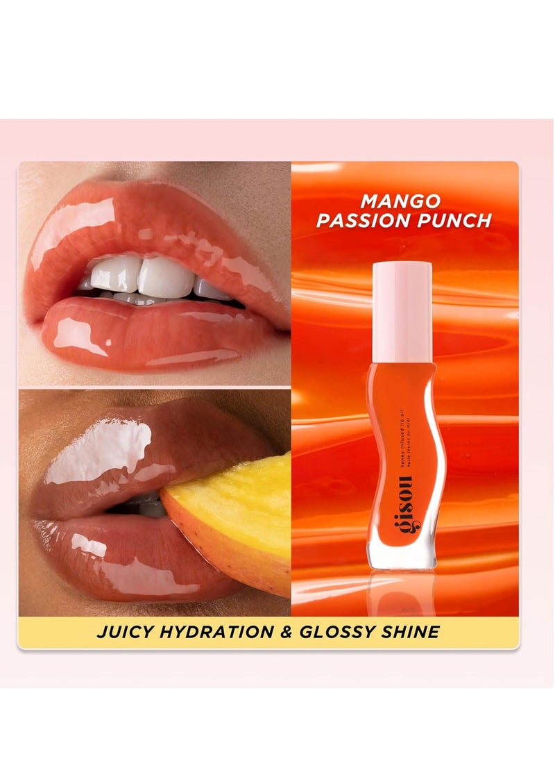 Gisou Honey Infused Hydrating Lip Oil, Nourishing Lip Moisturizer for Dry Lips, High Shine, Smooth Finish, Sheer Hot Coral Shade, Tropical Mango Passion Fruit Scent, Mango Passion Punch, 8ml  - Image 4