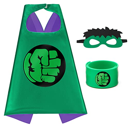 Mizzuco Dress Up Capes for Kids Superhero Cloak with Mask and Waistband Halloween Costumes and Party Dress up(Green) - Image 1