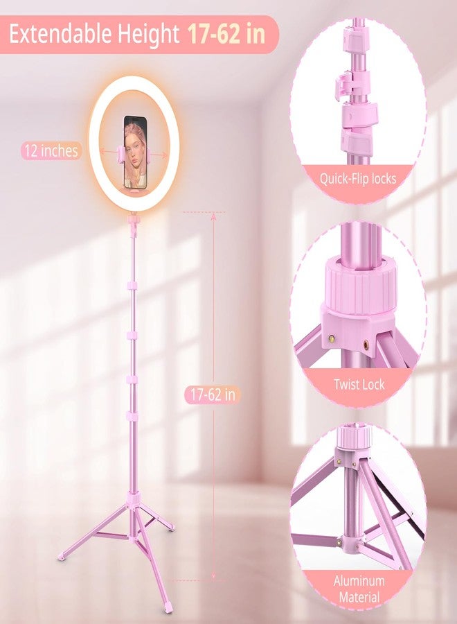 UBeesize 12'' Ring Light with 62'' Tripod-Pink - Image 3