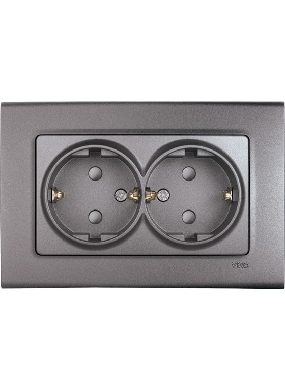 Viko Linnera Life Granite Gray Grounded Socket with Double Frame 