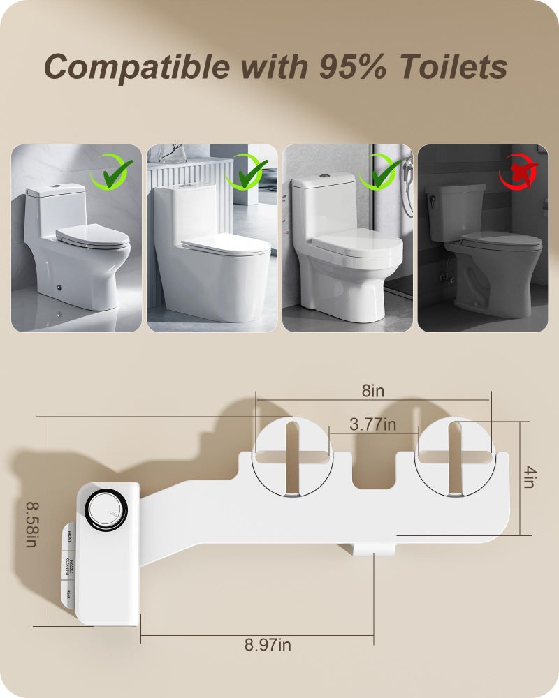 Hinmood Ultra-Slim Bidet Attachment for Toilet Dual Nozzles Feminine & Rear Wash Bidet Toilet Seat Attachment Non Electric Self Cleaning Adjustable Water Pressure, Rear Wash (KB001) - Image 5