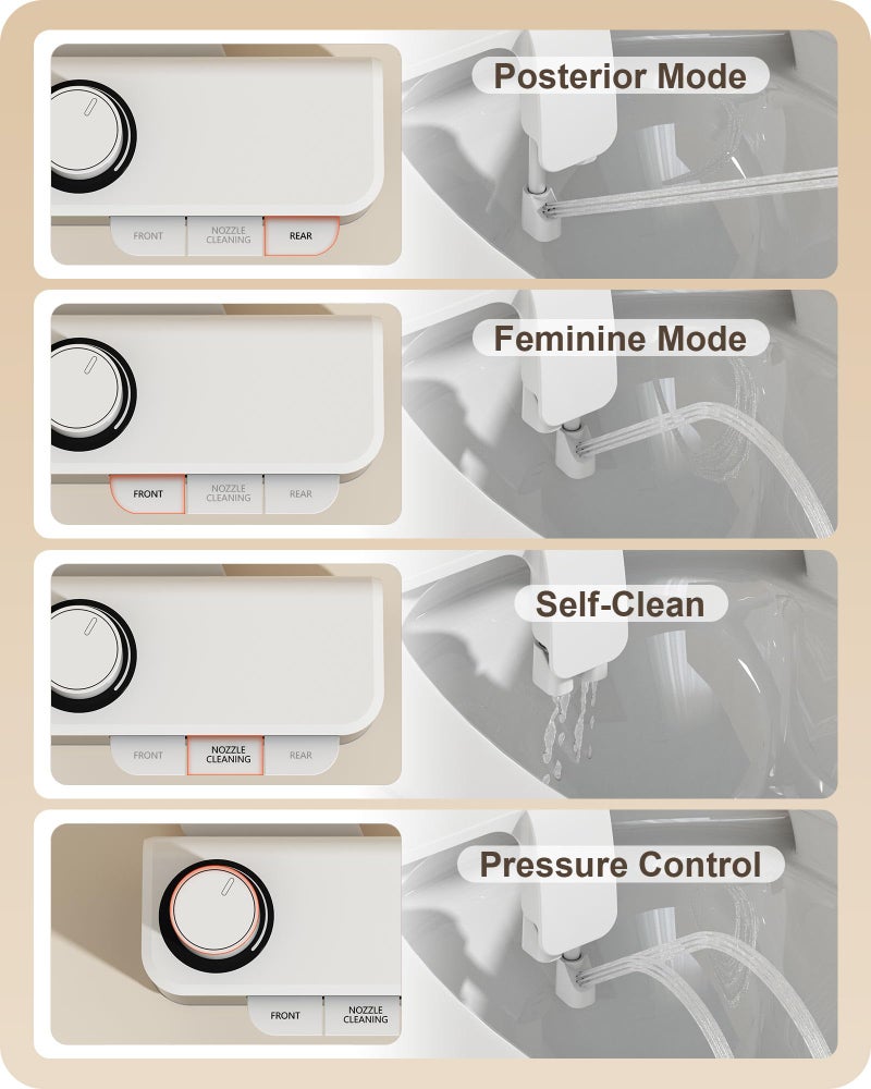 Hinmood Ultra-Slim Bidet Attachment for Toilet Dual Nozzles Feminine & Rear Wash Bidet Toilet Seat Attachment Non Electric Self Cleaning Adjustable Water Pressure, Rear Wash (KB001) - Image 3