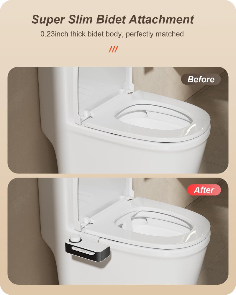 Hinmood Ultra-Slim Bidet Attachment for Toilet Dual Nozzles Feminine & Rear Wash Bidet Toilet Seat Attachment Non Electric Self Cleaning Adjustable Water Pressure, Rear Wash (KB001) - Image 4
