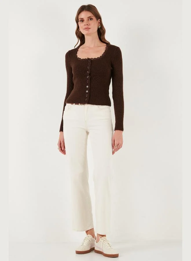 Lela Lela Premium Slim Fit Lace Detailed Collar Knitted Cardigan Women's CARDIGAN 680HI00061