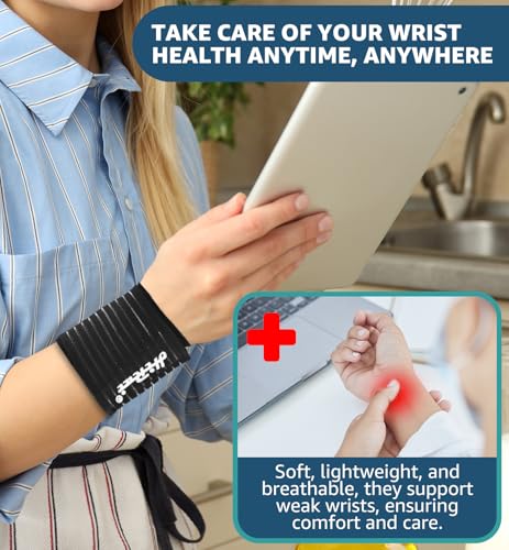 HiRui 2-Pack High-Elastic Wrist Support Straps Wrist Compression Bandage - Wrist Wraps Wristbands for Carpal Tunnel Arthritis Tendonitis Weightlifting Tennis Basketball - Breathable Soft (Black) - Image 3