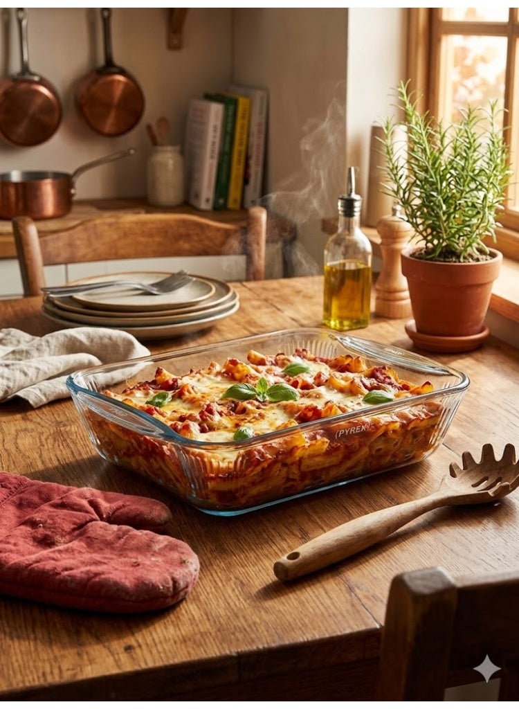 هوم برو صينية فرن زجاجية بايركس (Pyrex) مستطيلة بتصميم موجي 36 سم / وعاء تقديم وتحمير مقاوم للحرارة، صنع في تركيا - Image 2