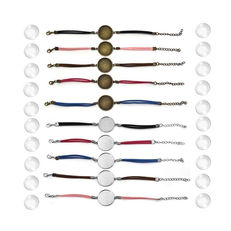 DROLE 40Pcs 25mm Adjustable Leather Cabochon Bracelet Blanks Set20Pcs Bracelet Bezel for Jewelry Making and 20Pcs 25mm Transparent Glass Dome Cabochon for Bracelet Making Multi25mm C