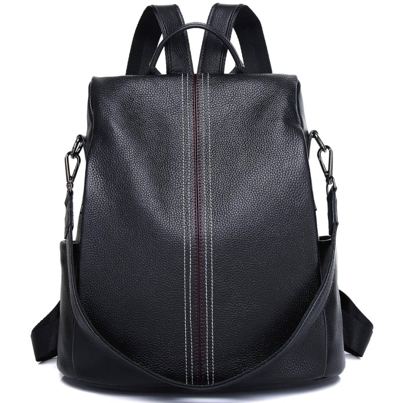 Wesccimo Genuine Leather Backpack Purse For Women Black Antitheft Real Soft Leather Fashion Daypack Shoulder Bag - Image 1