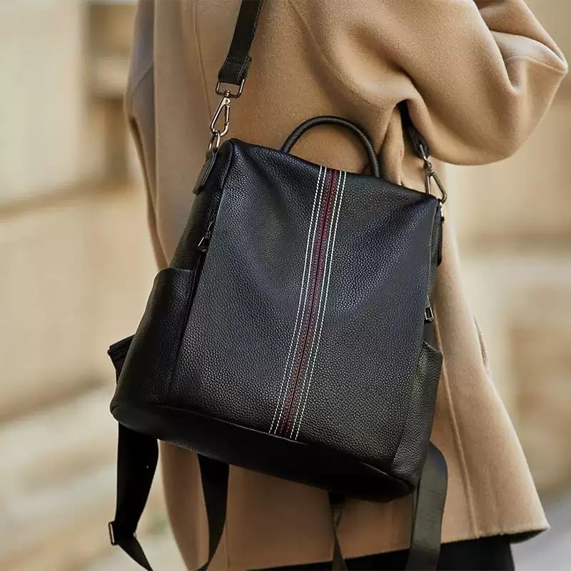 Wesccimo Genuine Leather Backpack Purse For Women Black Antitheft Real Soft Leather Fashion Daypack Shoulder Bag - Image 2