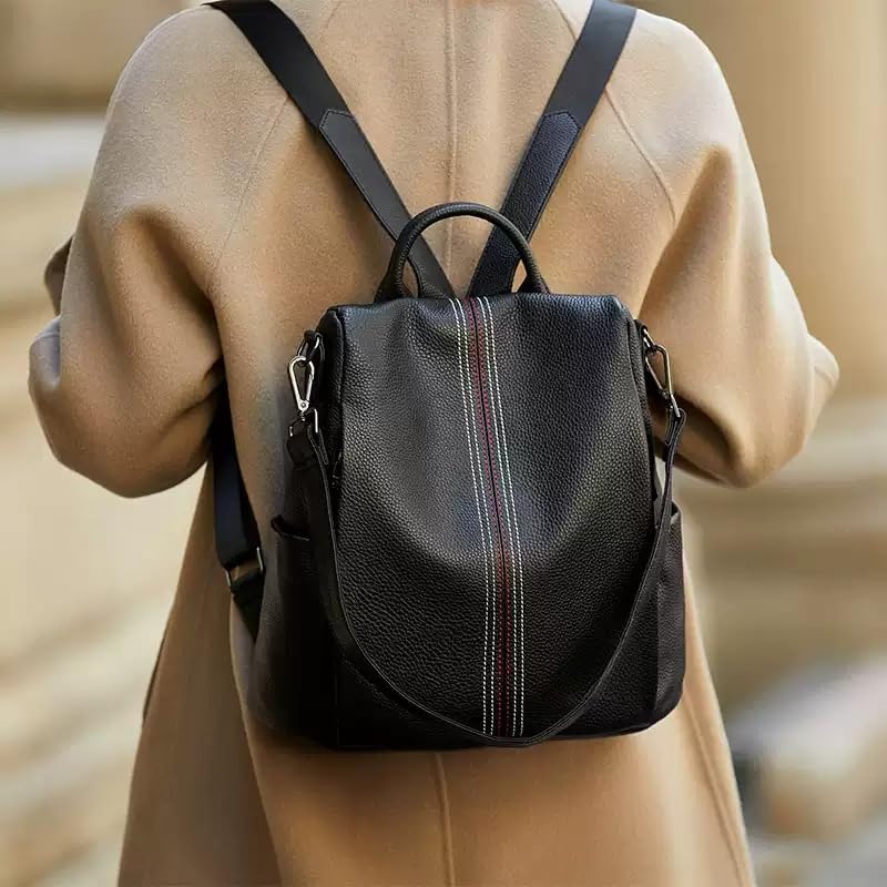 Wesccimo Genuine Leather Backpack Purse For Women Black Antitheft Real Soft Leather Fashion Daypack Shoulder Bag - Image 4
