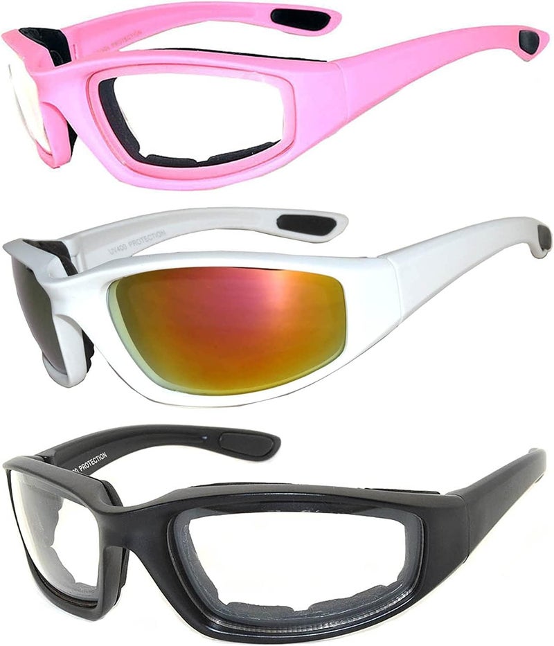 OWL 3 Pack Motorcycle Riding Glasses, Padded Sport Sunglasses, Assorted Colors for Men and Women - Image 1
