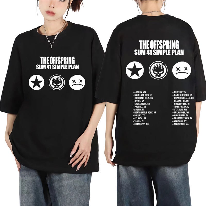 Punk Band The Offspring Sum 41 Simple Plan Tour Print T-Shirt - Image 2