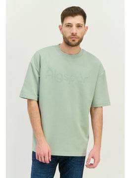 Algspar Men Crew Neck Short Sleeves Brand Logo T-Shirt, Sage  - Image 1