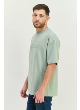 Algspar Men Crew Neck Short Sleeves Brand Logo T-Shirt, Sage  - Image 2