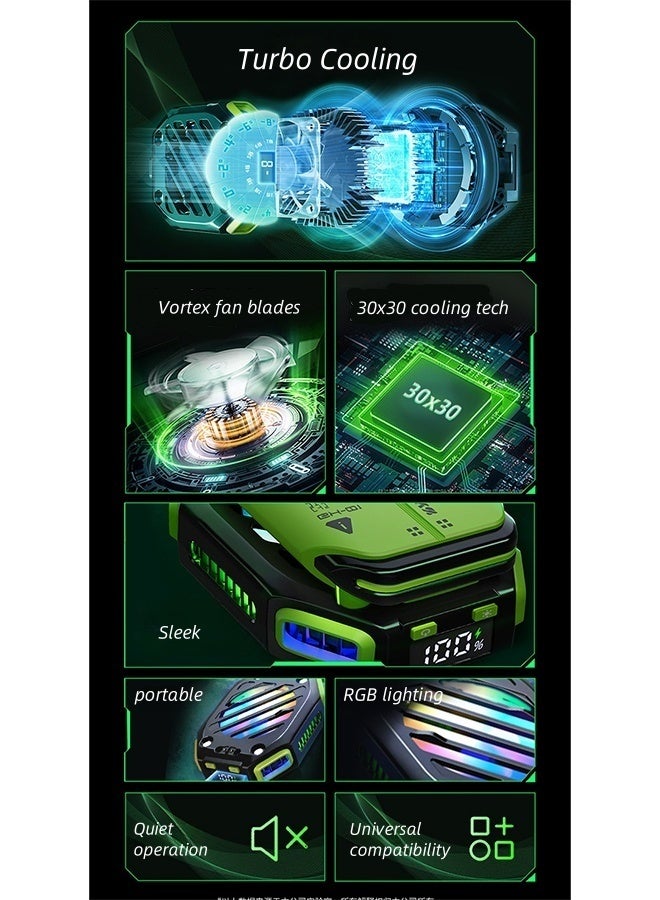 DAKS 7-Level Magnetic Phone Cooler with RGB Lighting, 1800mAh Magnetic Battery, Digital Temperature Display, Turbo Airflow, Wireless & Fast Charging Modes, Silent Gaming Mobile Fan for iOS/Android, Bonus Magnetic Sticker - Image 2
