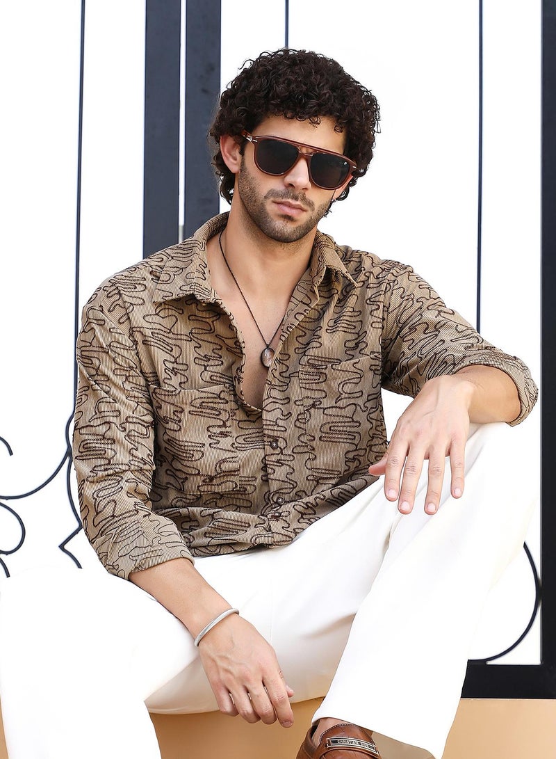 Campus Sutra Men's Camel Brown Groovy-Stitch Corduroy Oversized Shirt  - Image 1
