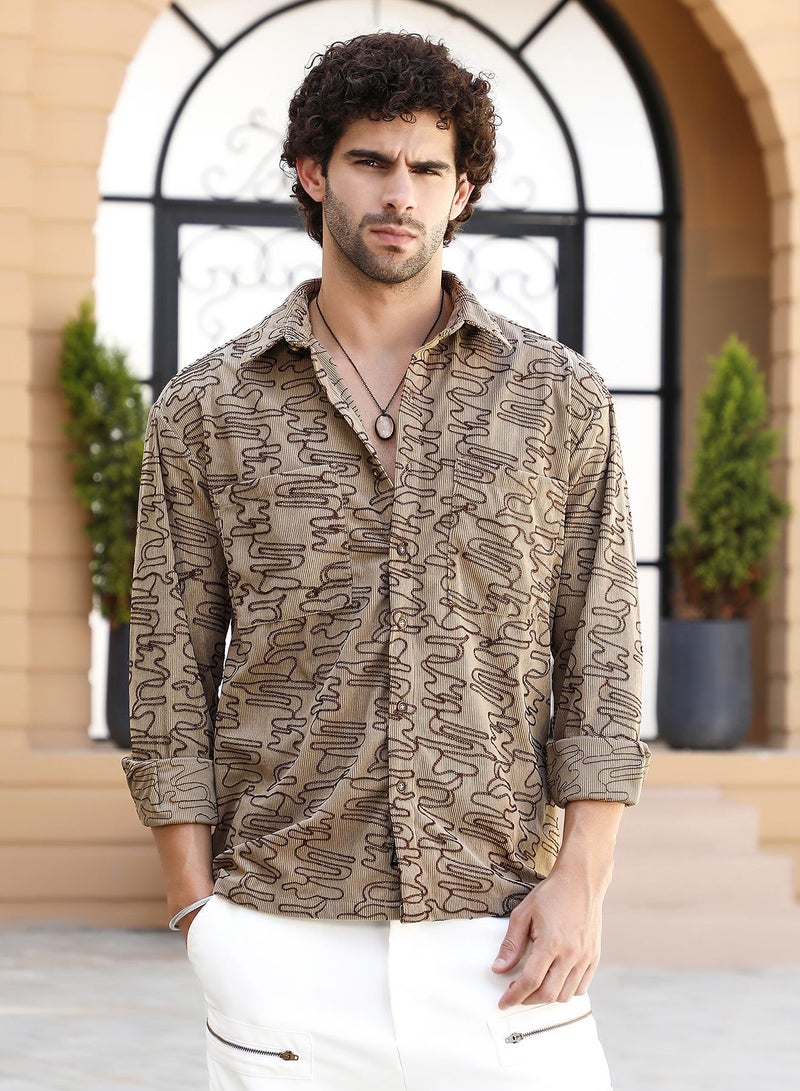 Campus Sutra Men's Camel Brown Groovy-Stitch Corduroy Oversized Shirt  - Image 2