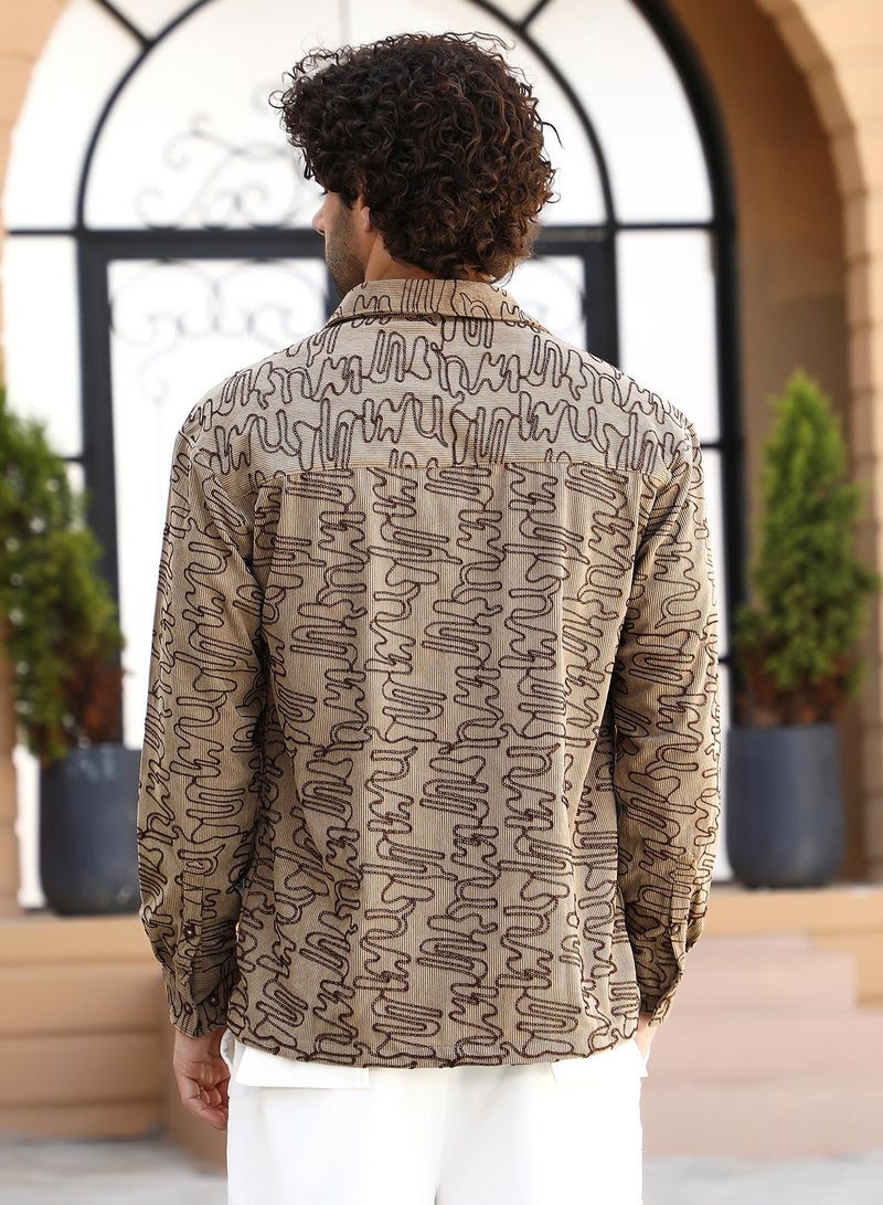 Campus Sutra Men's Camel Brown Groovy-Stitch Corduroy Oversized Shirt  - Image 5